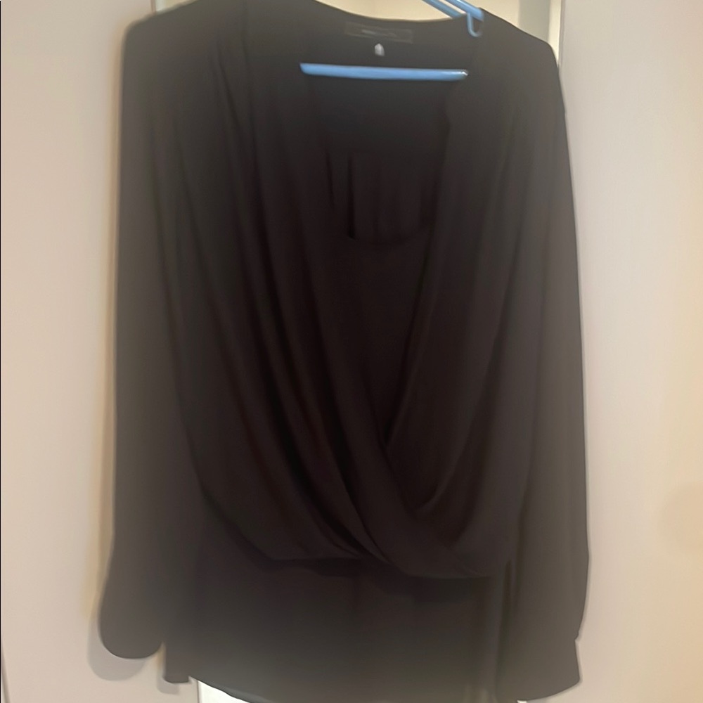 Black Long Sleeve Wrap Blouse